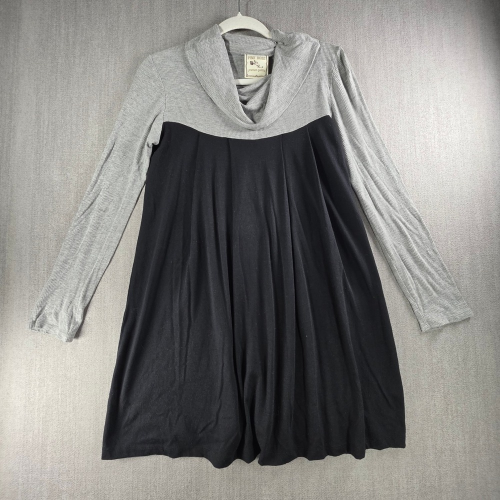 Pink Rose Tunic Women‎ Large Gray Black Colorblock Cowl Neck Ribbed PC1039R
